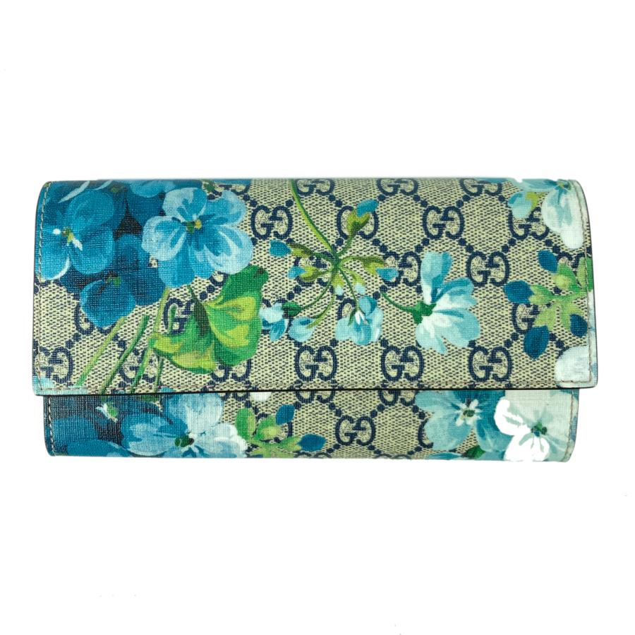 GUCCI グッチ 二つ折り長財布 GGブルームスZIP長財布 ブルー系 PVC  