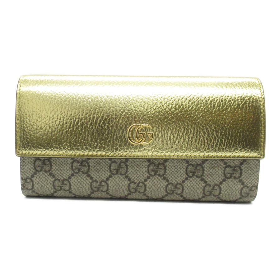GUCCI グッチ 二つ折り長財布 ゴールド系 PVCコーティング GUCCI グッチ 二つ折り長財布 ゴールド系 PVCコーティング