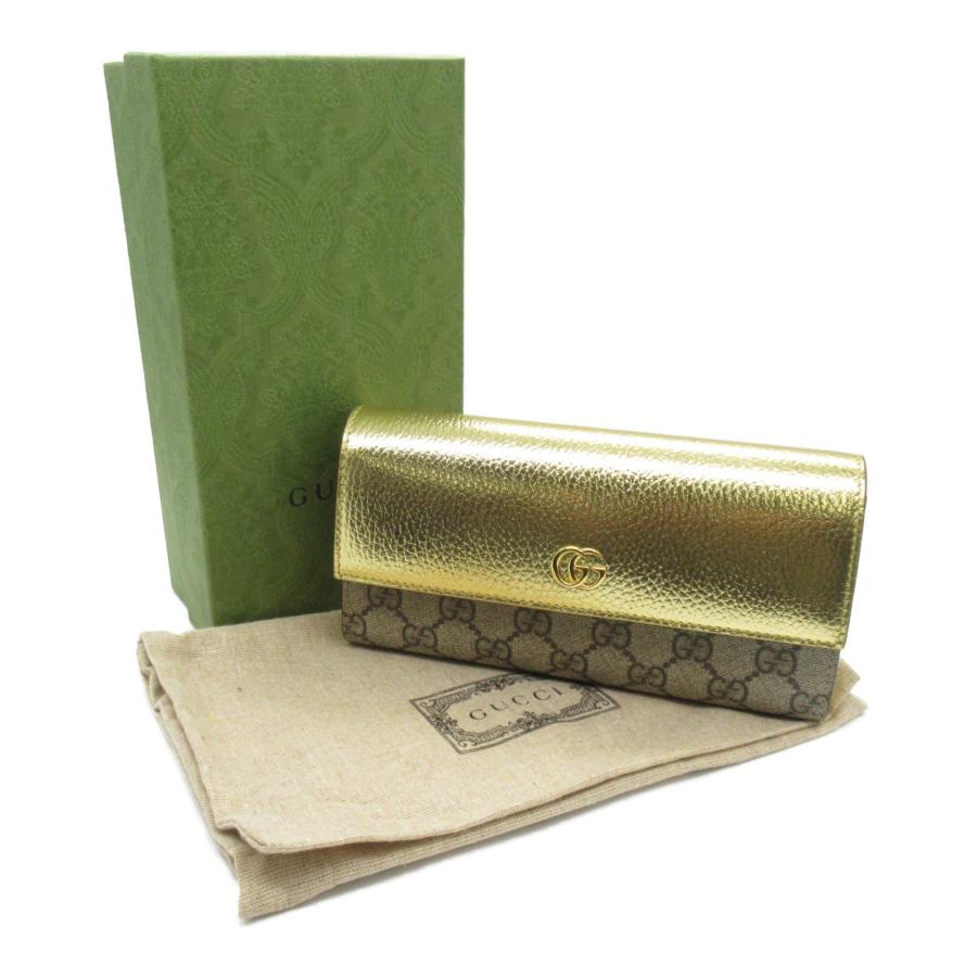 GUCCI グッチ 二つ折り長財布 ゴールド系 PVCコーティング GUCCI グッチ 二つ折り長財布 ゴールド系 PVCコーティング