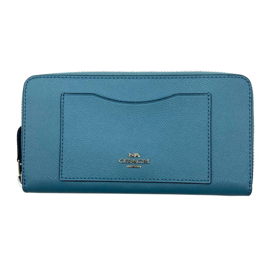 COACH コーチ ラウンド長財布 ブルー系 レザー 中古 レディース
