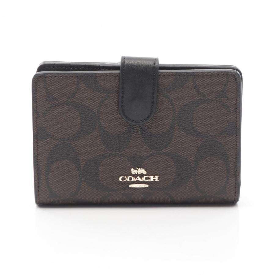 美品 COACH 財布 レザー ブラック シグネチャー COACH（コーチ） シグネチャー ダイアゴナル ブランドオフ レザー 二