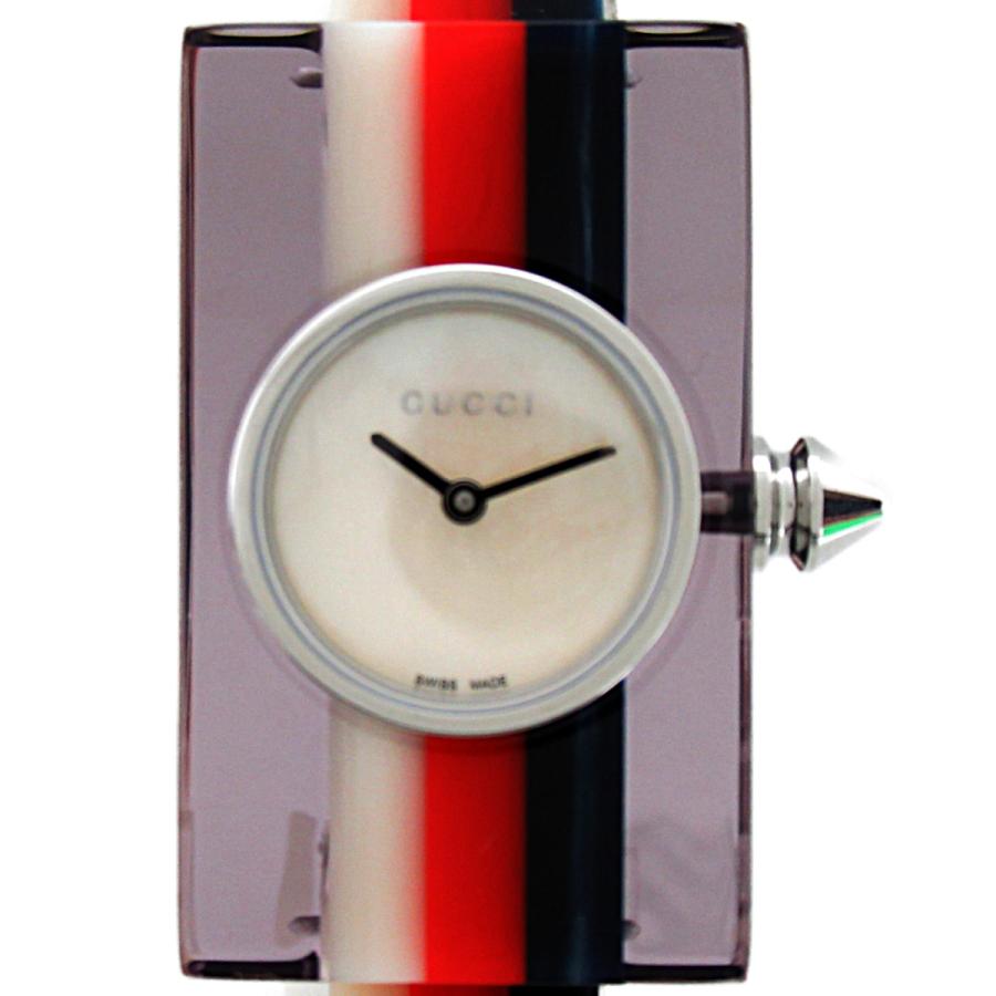 お得 Gucci グッチ 腕時計 中古 シェル プラスティック シェル アイボリー系 バングルウォッチ ヴィンテージウェブ グッチ レディース腕時計
