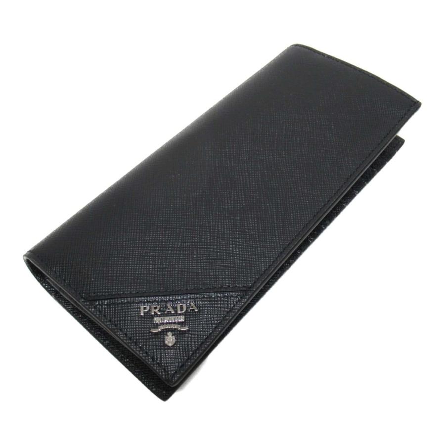 美品 PRADA プラダ 長財布 サフィアーノレザー ブラック 三角プレート