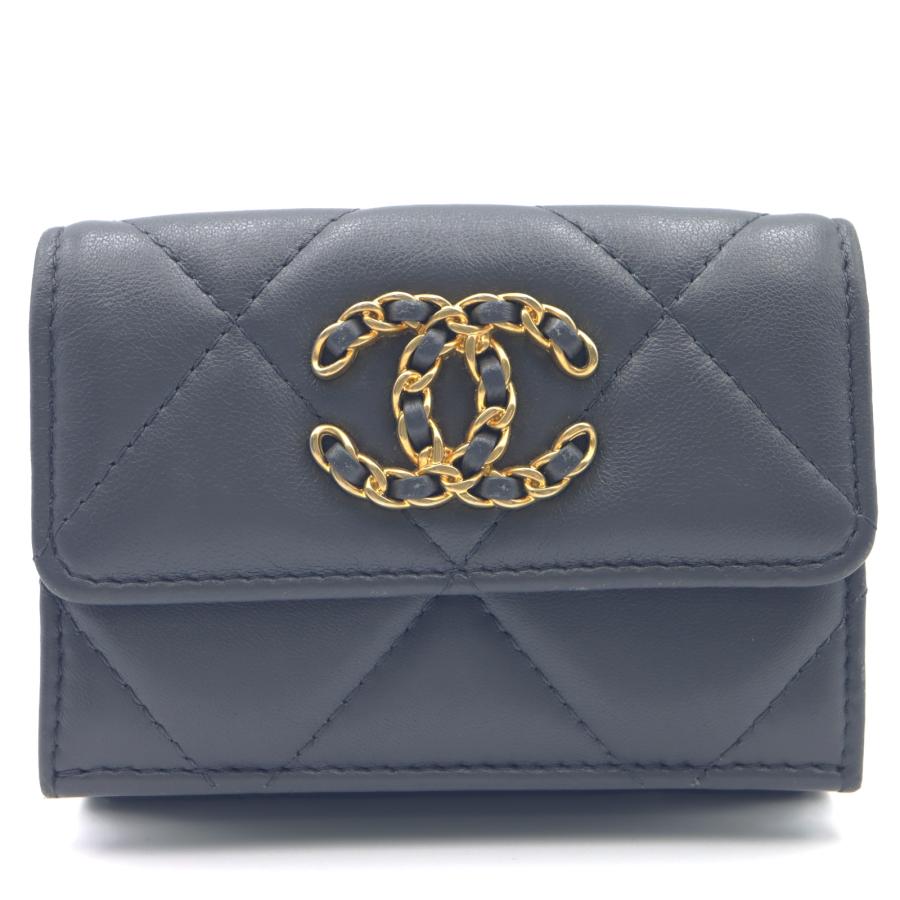 CHANEL シャネル 三つ折り財布 三つ折り財布 グレー系 レザー 中古 