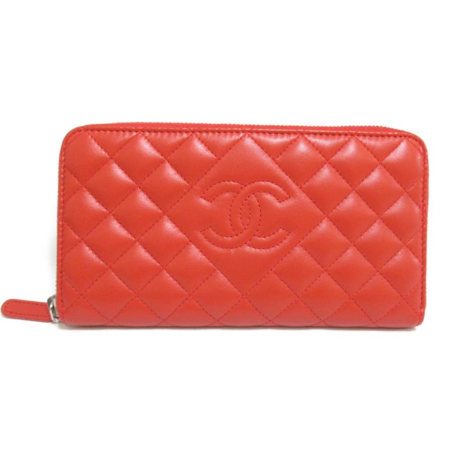 CHANEL シャネル ラウンド長財布 レッド系 レザー 中古 : ブランドオフ 