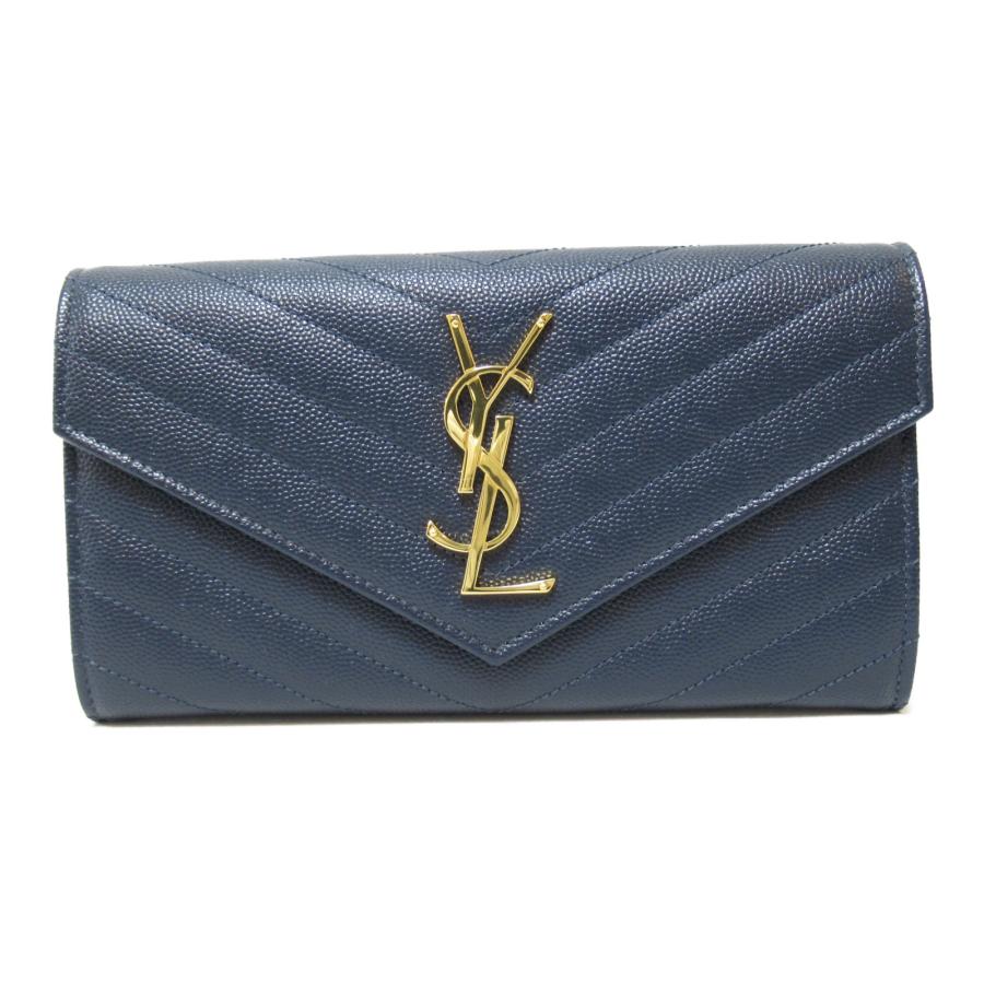 SAINT LAURENT サンローラン 二つ折り長財布 ZIP長財布 ネイビー系 