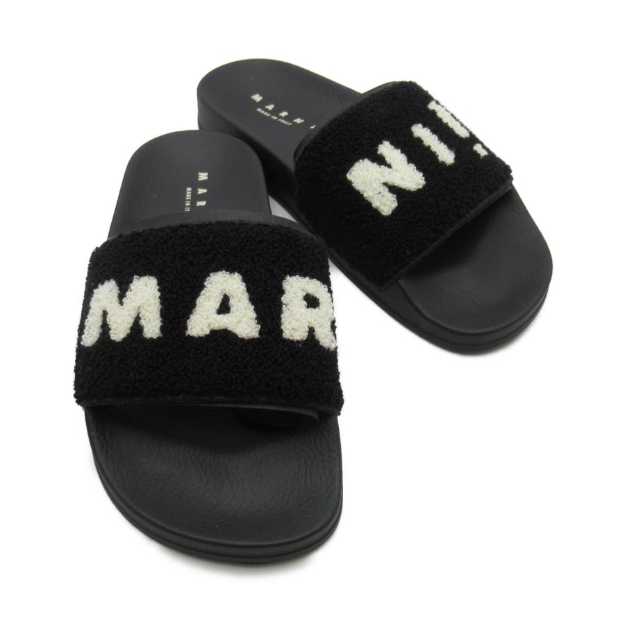 MARNI マルニ サンダル ロゴ ボア ブラック系 ラバー レディース  