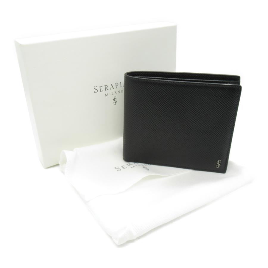 Serapian セラピアン 二つ折り財布 ブラック系 レザー メンズ Serapian セラピアン 二つ折り財布 ブラック系 レザー メンズ