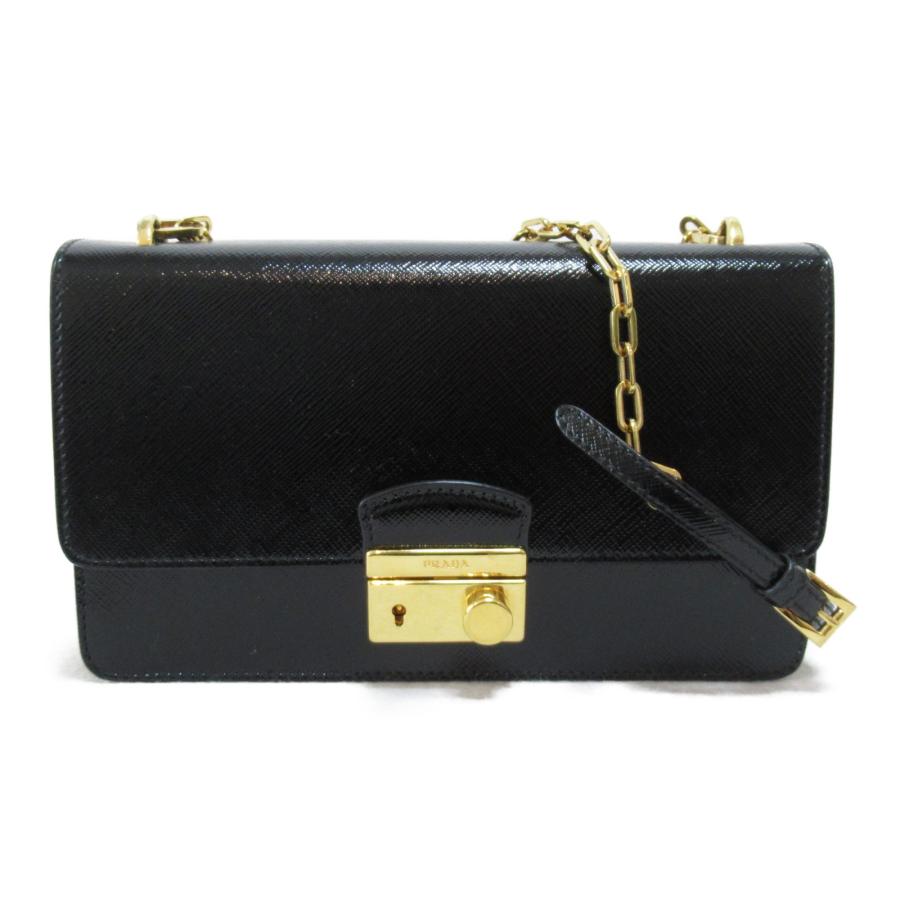 PRADA プラダ ショルダーバッグ チェーンウォレット ブラック系 レザー 