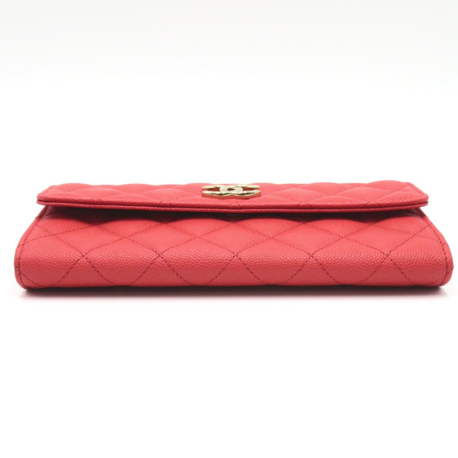 CHANEL シャネル 二つ折り長財布 ZIP長財布 オレンジ系 キャビア CHANEL シャネル 二つ折り長財布 ZIP長財布 オレンジ系 キャビア