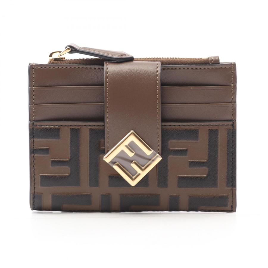 美品　フェンディ　ケース　FFダイヤモンド　カードケース　ズッカ　レザー FENDI（フェンディ） FFダイヤモンド ジップカードケース ズッカ