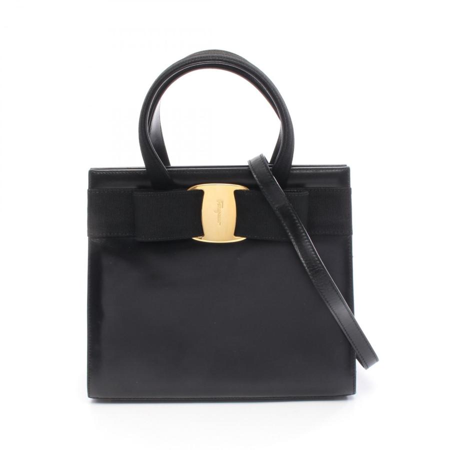 Salvatore Ferragamo レザーハンドバッグ ヴァラリボン 黒 サルヴァトーレフェラガモ ヴァラリボン ブランドオフ Salvatore