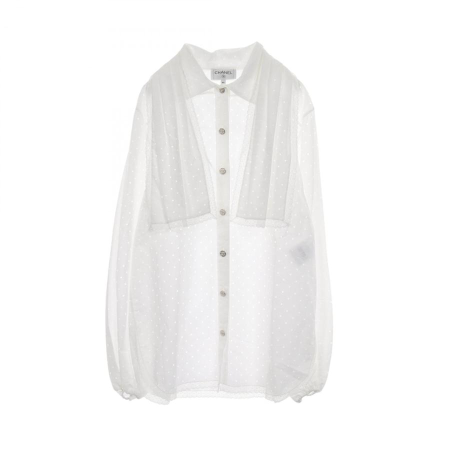 シャネル CHANEL ココマークボタン パンチング ブラウス 衣料品 トップス コットン レディース ホワイト系 【中古】 CHANEL（シャネル） ココマークボタン パンチング ブランドオフ
