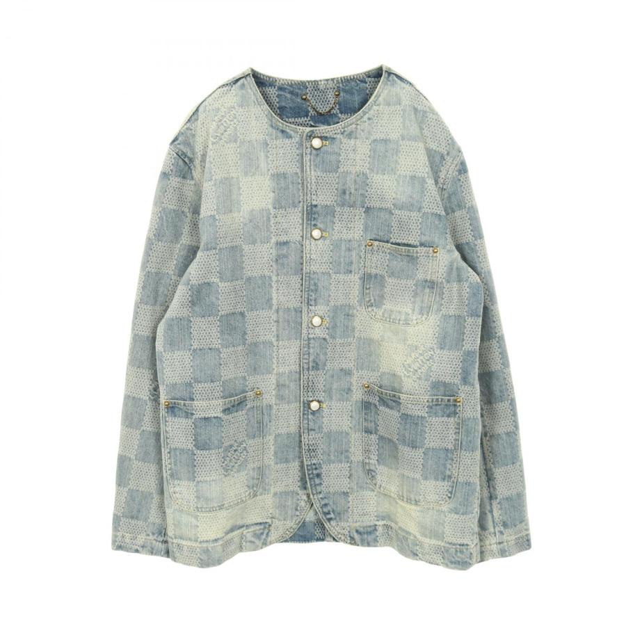 ルイ・ヴィトン LOUIS VUITTON Damier Collarless Denim Jacket ダミエ デニムジャケット 衣料品 アウター コットン メンズ ネイビー系 【中古】 LOUIS VUITTON（ルイ・ヴィトン） Damier Collarless Denim Jacket