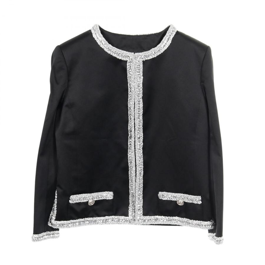 CHANEL - シャネル CHANEL ココマークボタン ノーカラージャケット 衣料品 アウター コットン レディース ブラック系 / マルチカラー P51354V38405 【中古】 CHANEL（シャネル） ココマークボタン ブランドオフ シルク ノーカラー