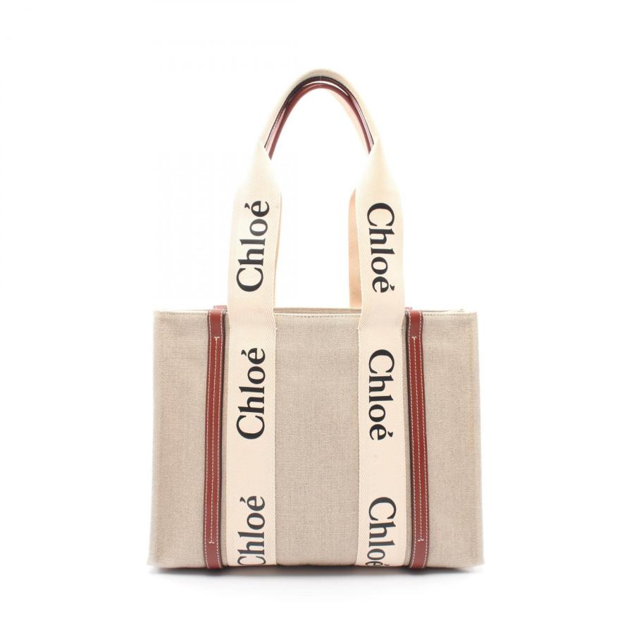 Chloé ロゴ入りキャンバストートバッグ ミディアム Chloe（クロエ） 爆買 WOODY ウッディ ミディアム ブランドオフ