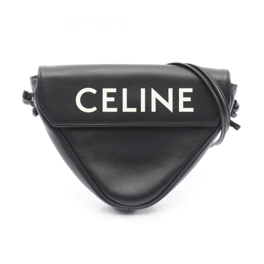 美品 セリーヌ トライアングル バッグ ブラック レザー ショルダーバッグ ロゴ CELINE（セリーヌ） トライアングル ブランドオフ レザー ショルダー