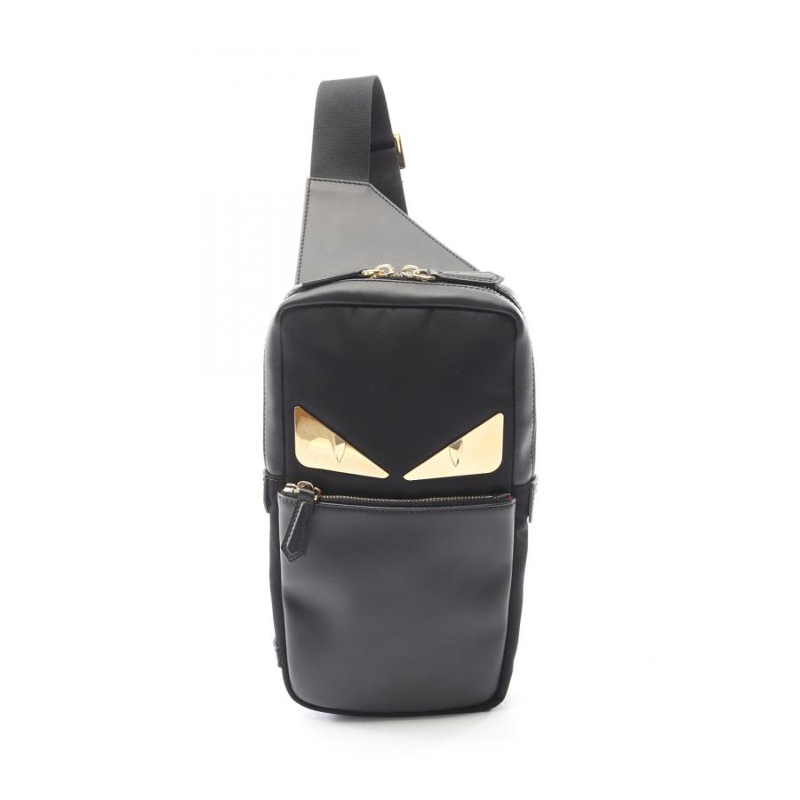 【美品】フェンディ モンスター ボディバッグ ウエストバッグ レザー ブラック FENDI（フェンディ） モンスター バグズアイ ブランドオフ レザー