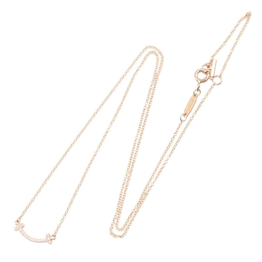 【美品】ティファニーT スマイル ミニ ネックレス ダイヤモンド ピンクゴールド TIFFANY&Co.（ティファニー） 爆買 Tスマイル ダイヤ ネックレス ミニ