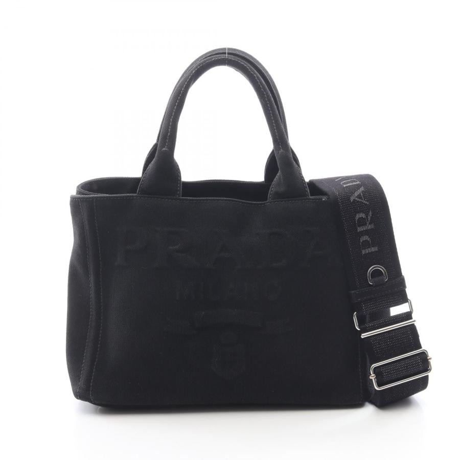 最終お値下げです！ PRADA カナパ　Mサイズ　黒 キャンバス トートバッグ PRADA（プラダ） 爆買 CANAPA カナパ エンボスロゴ 2WAY ブランドオフ