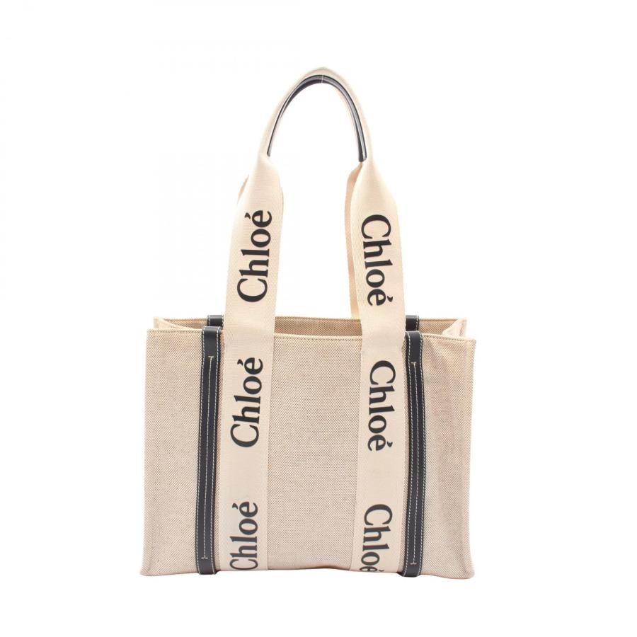 【5/16まで限定価格】Chloé ロゴ入りキャンバストートバッグ Chloe（クロエ） WOODY ウッディ ミディアム ブランドオフ キャンバス