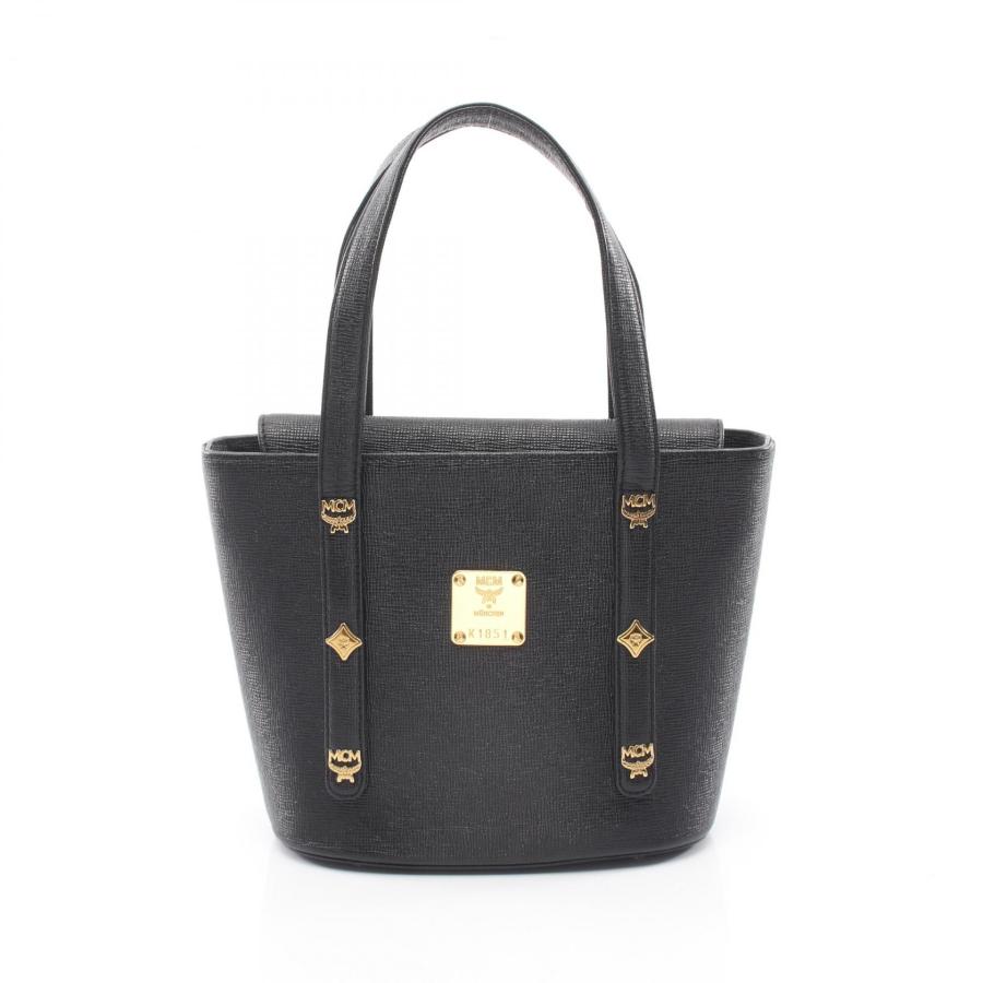 MCM ブラック レザー ハンドバッグ ロゴ MCM（エムシーエム） ロゴスタッズ ブランドオフ レザー ハンドバッグ