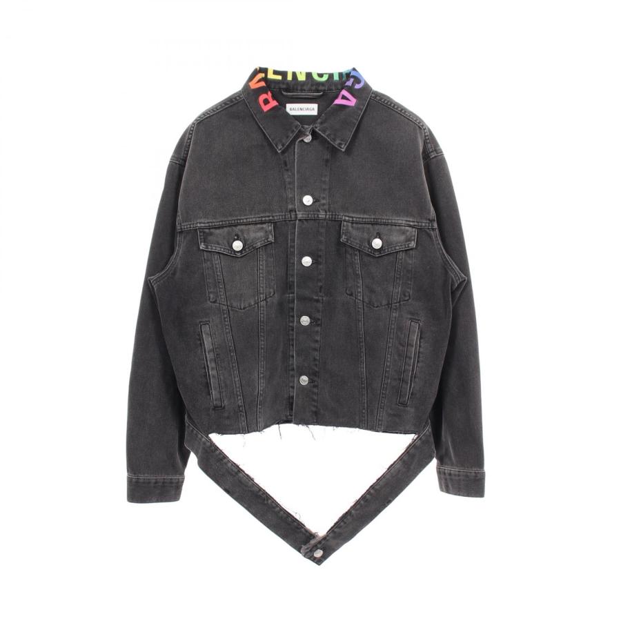 BALENCIAGA バレンシアガ デニムジャケット レインボーロゴ ダメージ加工 BALENCIAGA（バレンシアガ） レインボーロゴ ダメージ加工 ブランド