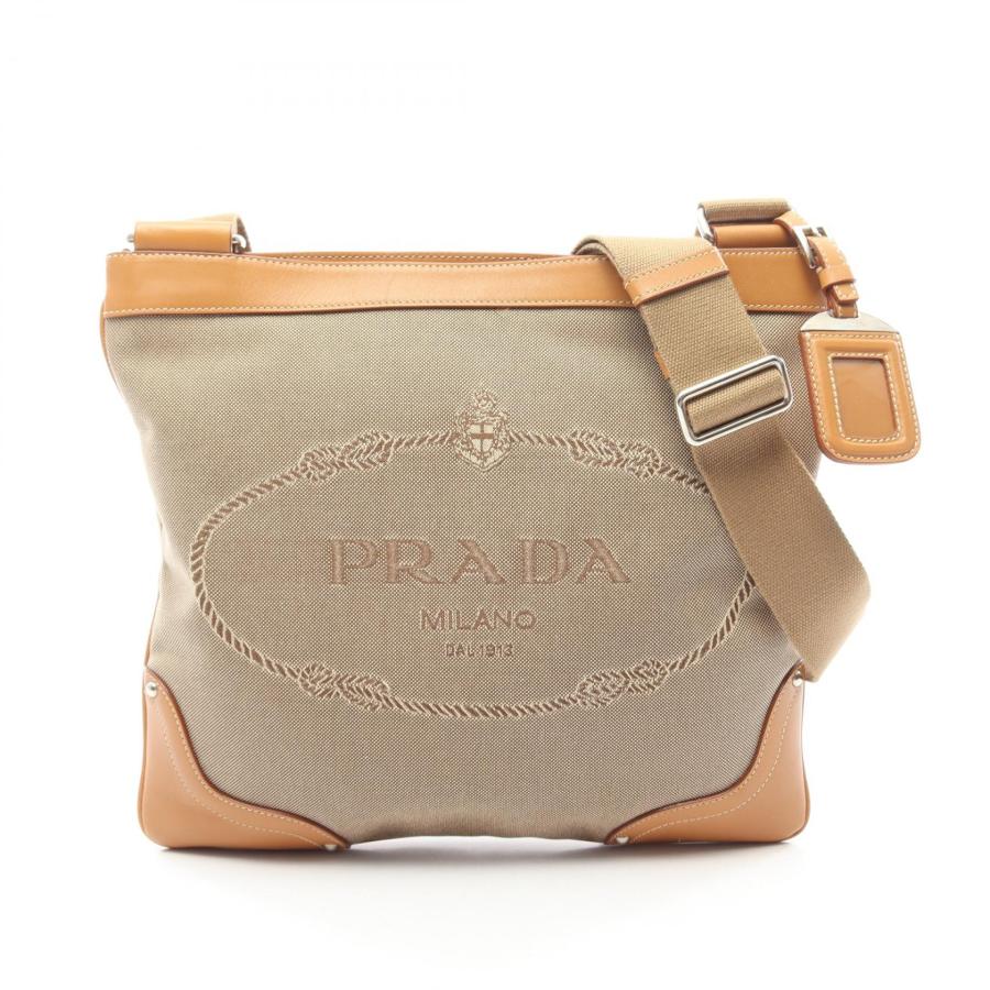 PRADA ジャガード　キャンバス　ロゴショルダーバッグ　ベージュ PRADA（プラダ） LOGO JACQUARD ロゴ ジャガード ブランドオフ