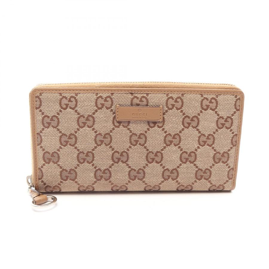 GUCCI GGキャンバス レザー ラウンドファスナー 長財布 ブラウン GUCCI（グッチ） GGキャンバス ブランドオフ レザー ラウンド長財布 GG
