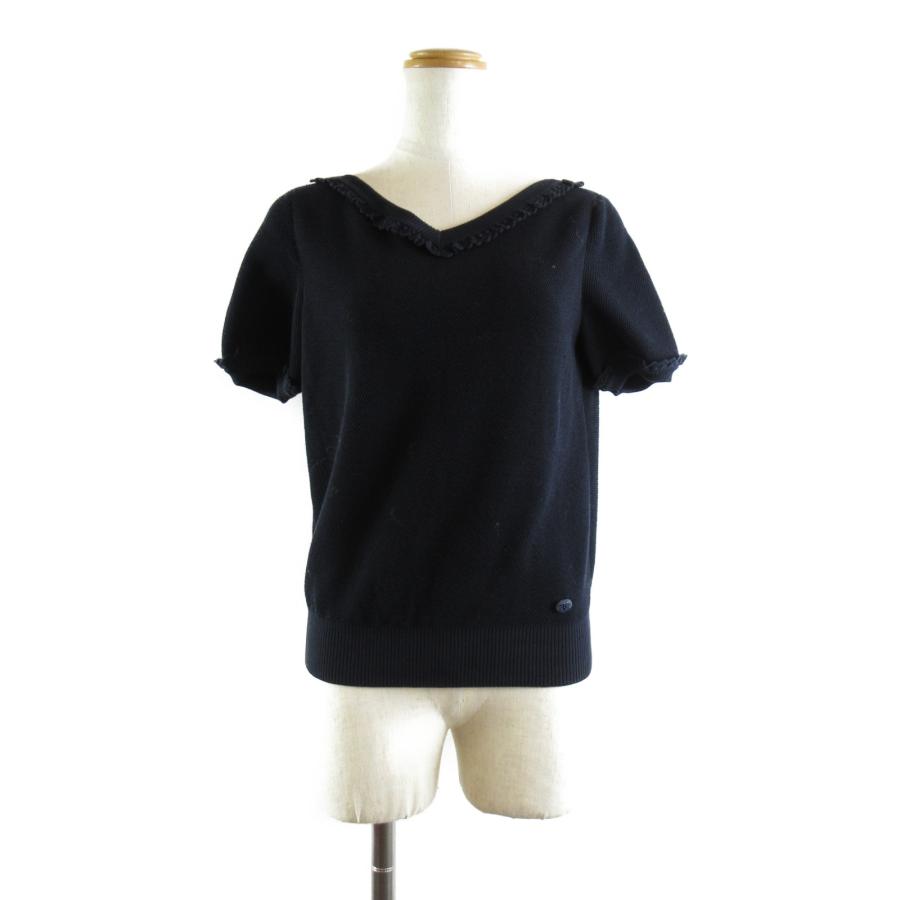 CHANEL シャネル ニット 半袖ニット ネイビー系 コットン 中古 