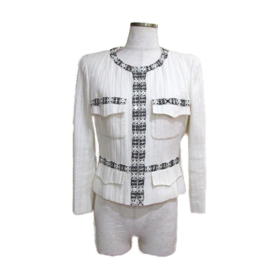 CHANELノーカラージャケット【オフホワイト】