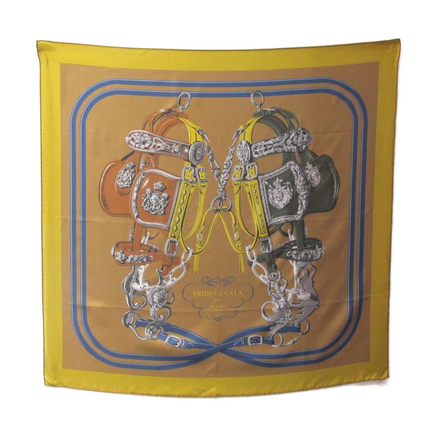 HERMES エルメス スカーフ カレー90 ダブルフェイス イエロー系 シルク 