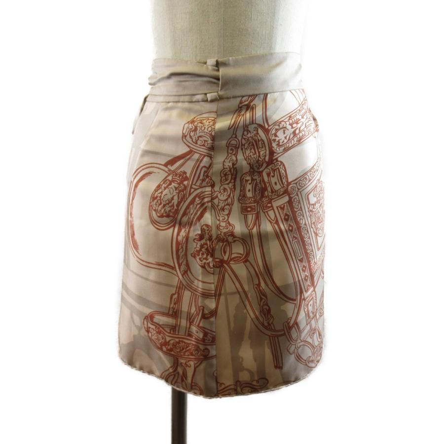 HERMES エルメス スカート ラップスカート ベージュ系 シルク 中古 