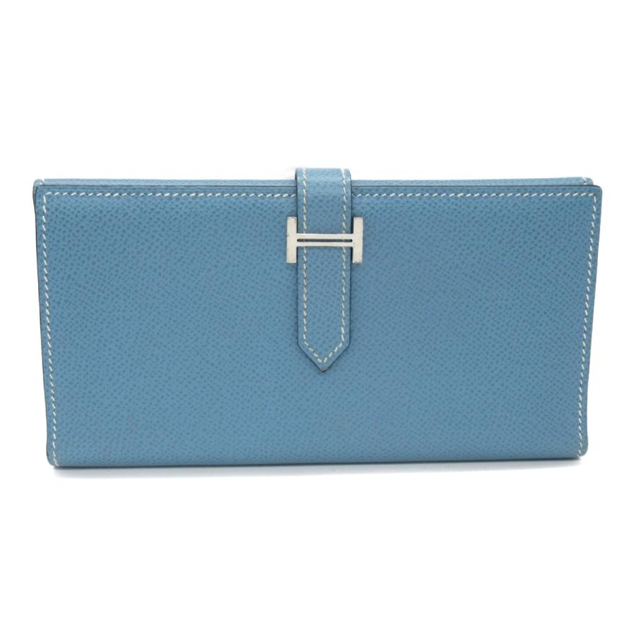 HERMES エルメス 三つ折長財布 ベアン ブルー系 レザー 中古 HERMES エルメス 三つ折長財布 ベアン ブルー系 レザー 中古