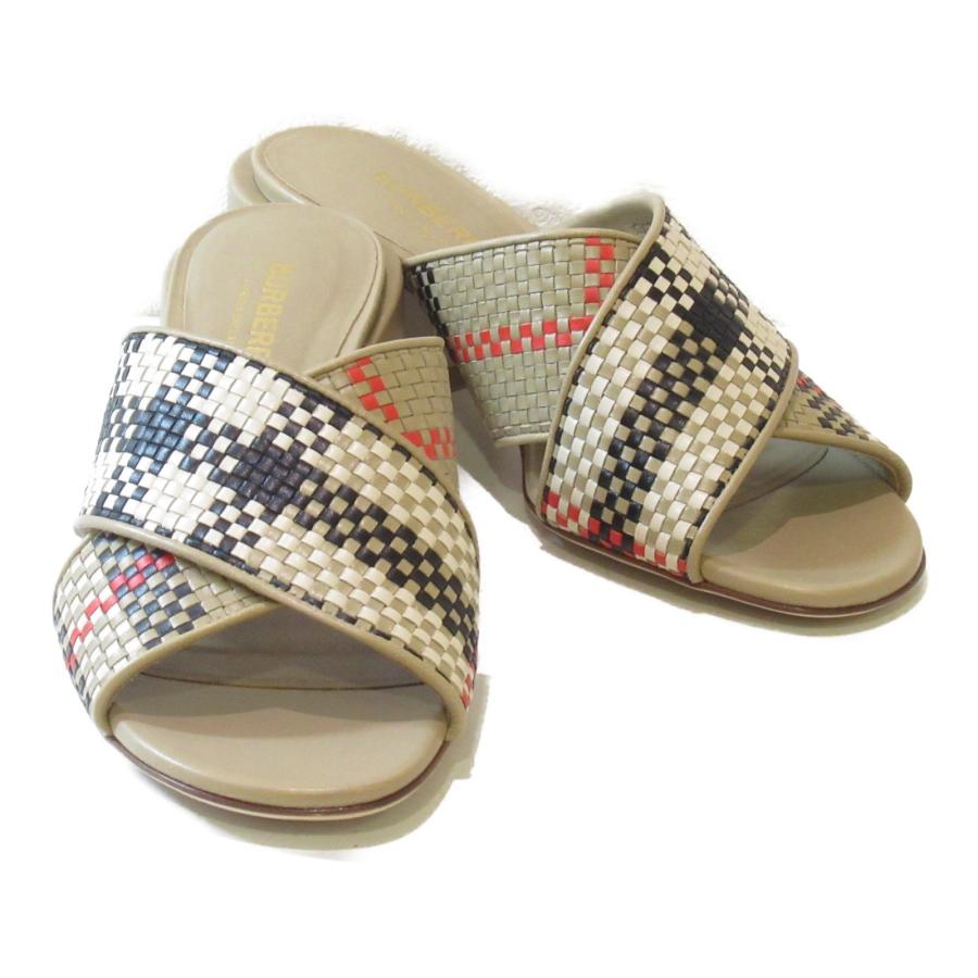 BURBERRY バーバリー サンダル ベージュ系 レザー 中古 レディース 