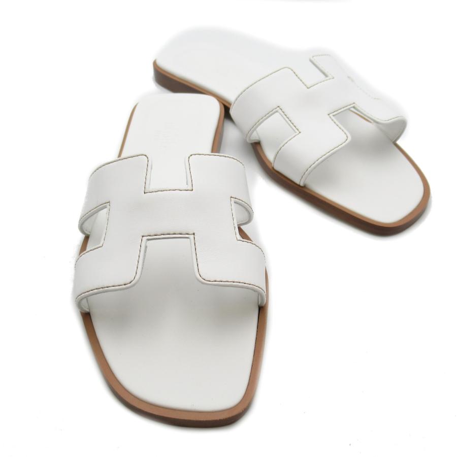 HERMES エルメス サンダル オラン ホワイト系 レザー 中古 HERMES エルメス サンダル オラン ホワイト系 レザー 中古