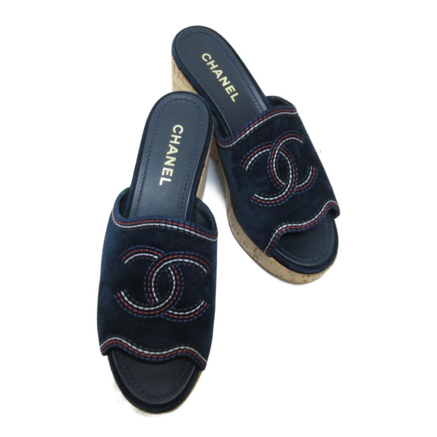 CHANEL シャネル サンダル ネイビー系 その他 スエード 中古 