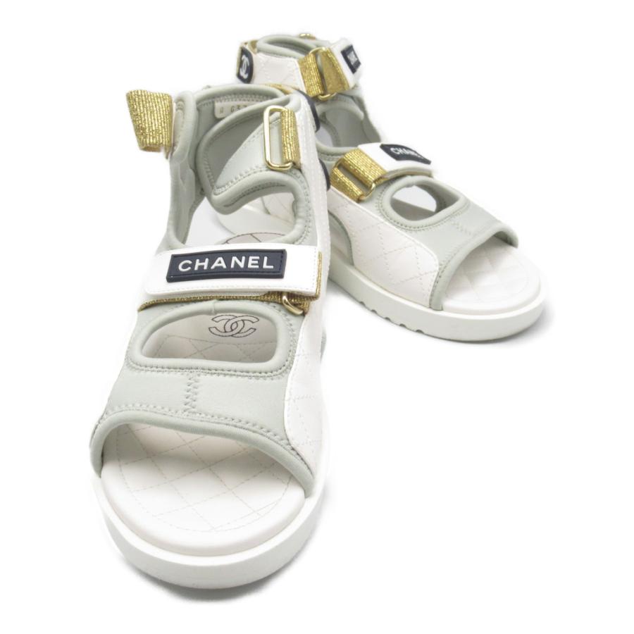 CHANEL シャネル サンダル ホワイト系 レザー 中古 レディース  