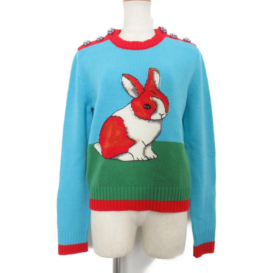 GUCCI グッチ ニット ニット 兎柄 ブルー系 ウール 中古 レディース 