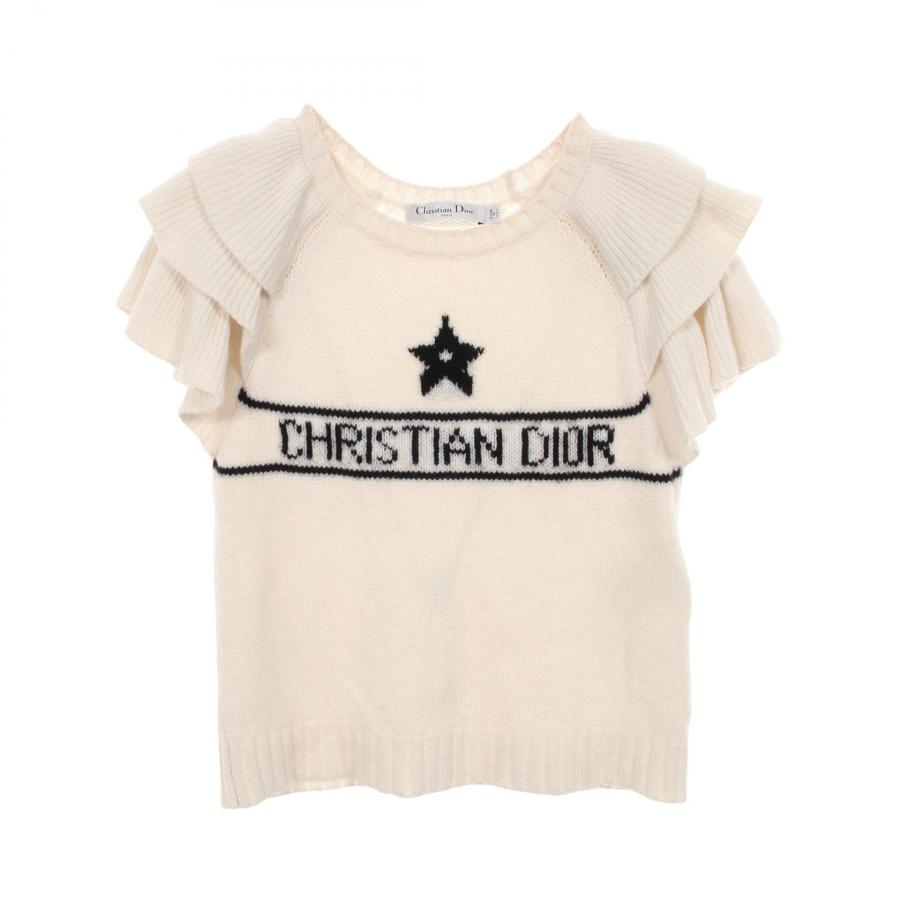 ★Christian Dior★人気ロゴ入り/フリルスリーブカシミヤニット ディオール シグネチャー フリル 半袖 ブランドオフ Dior カシミヤ