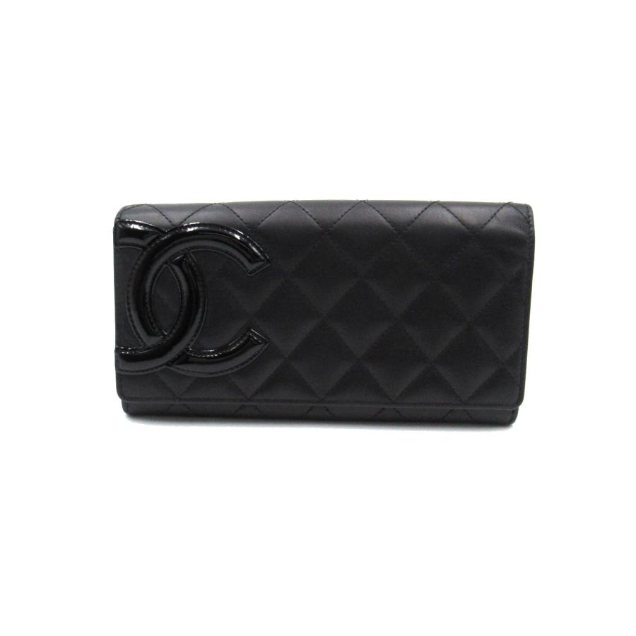 CHANEL シャネル 二つ折り長財布 カンボンライン ZIP長財布 ブラック系 