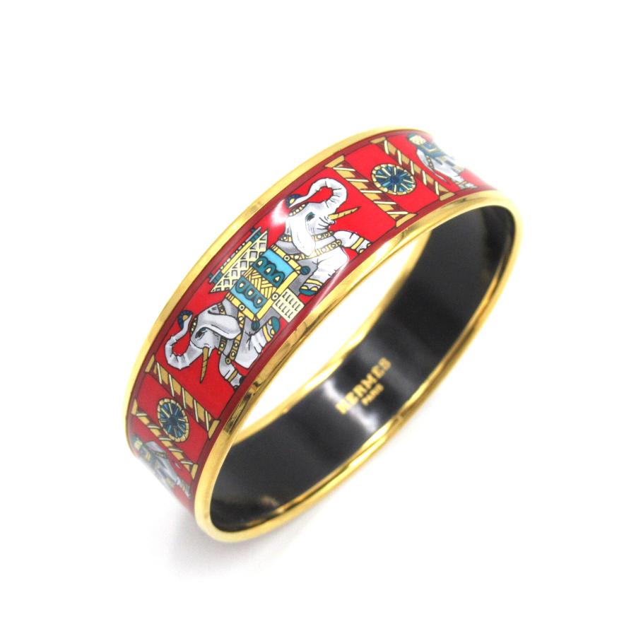 HERMES エルメス バングル エマイユGM レッド系 GP（ゴールドメッキ  