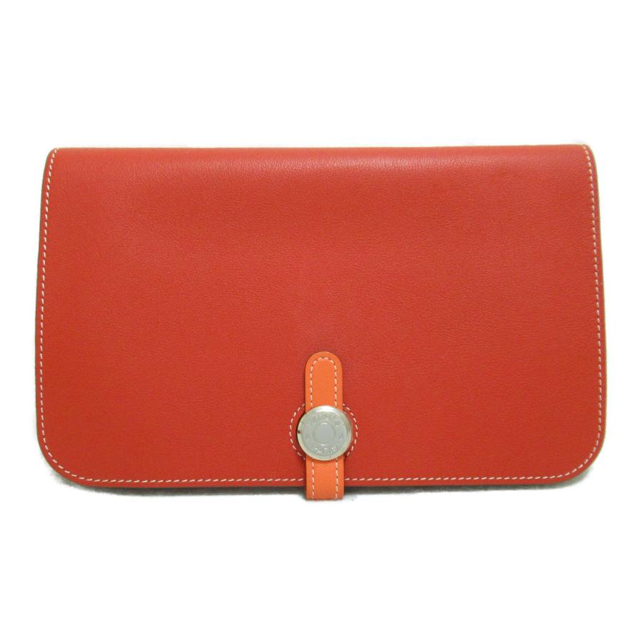 HERMES エルメス 二つ折り長財布 ドゴンGM レッド系 レザー ヴォー 