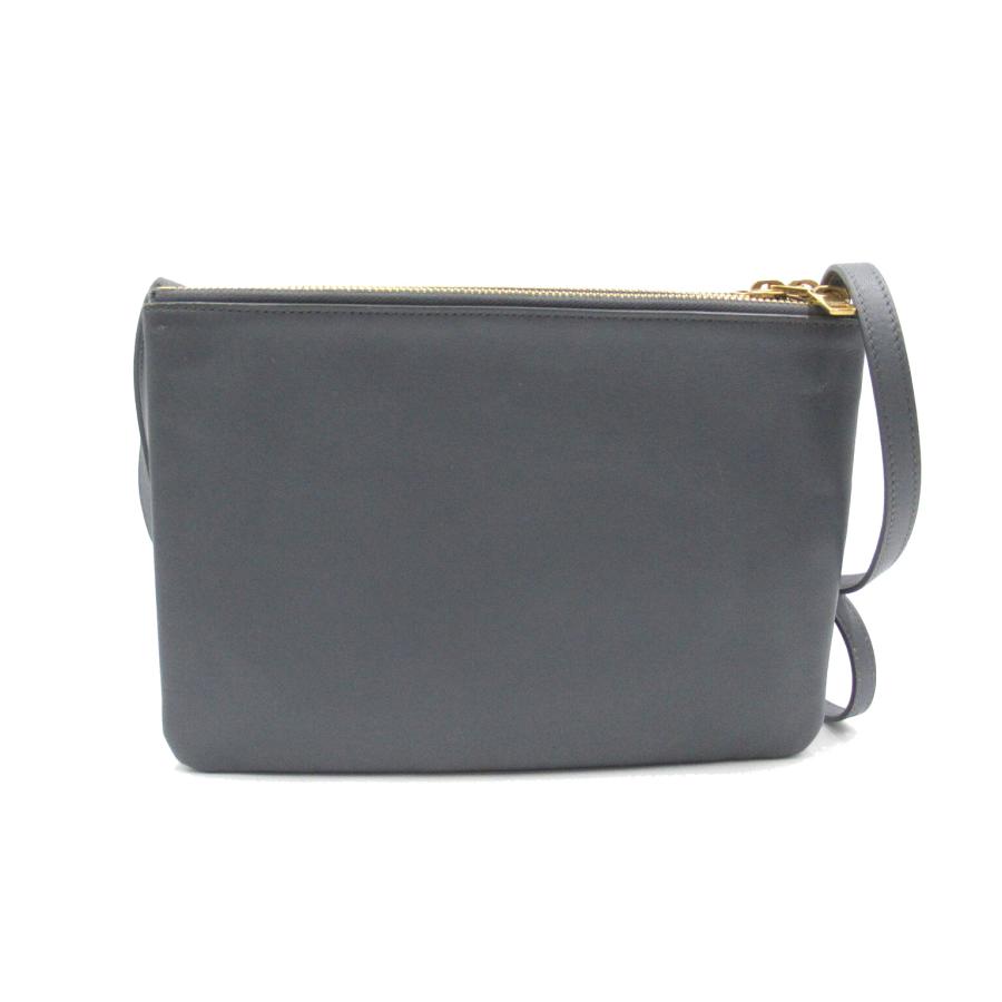 CELINE セリーヌ ショルダーバッグ トリオ グレー系 レザー 中古 CELINE セリーヌ ショルダーバッグ トリオ グレー系 レザー 中古