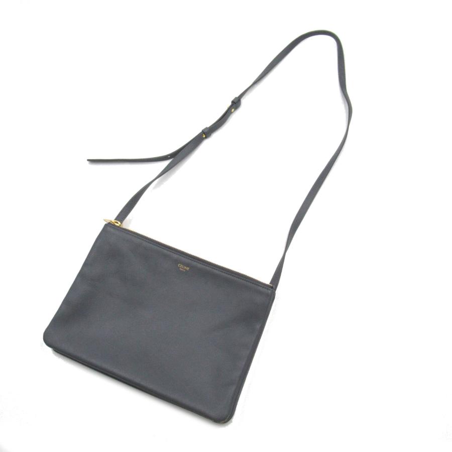 CELINE セリーヌ ショルダーバッグ トリオ グレー系 レザー 中古 CELINE セリーヌ ショルダーバッグ トリオ グレー系 レザー 中古