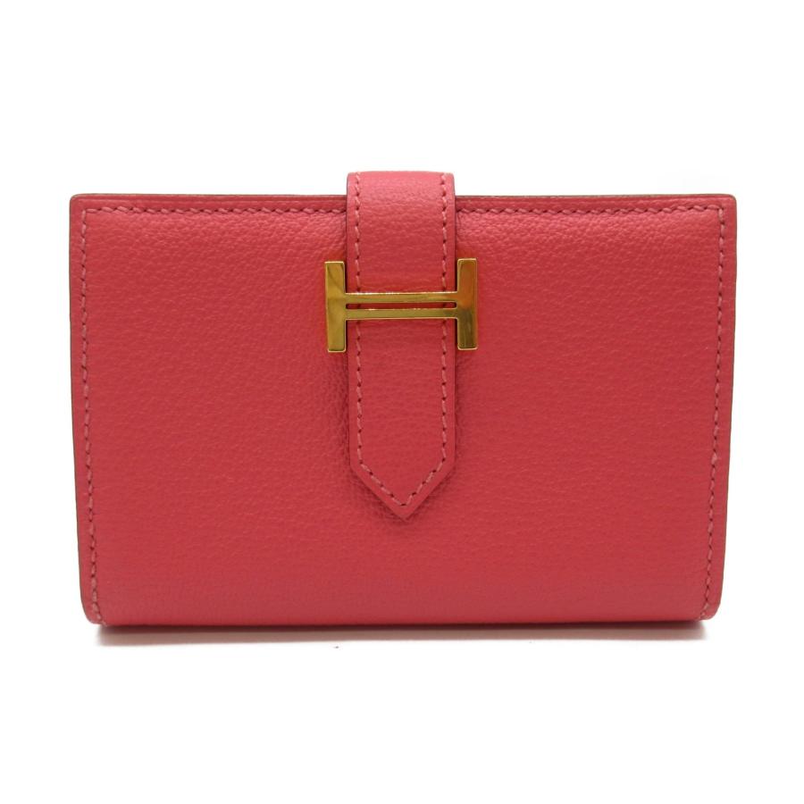 【HERMES】ピンクレザー二つ折り財布 HERMESピンク レザー 二つ折り財布