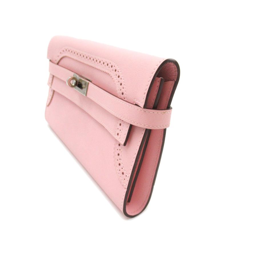HERMES エルメス 二つ折り長財布 ケリーギリーズ ピンク系 レザー 