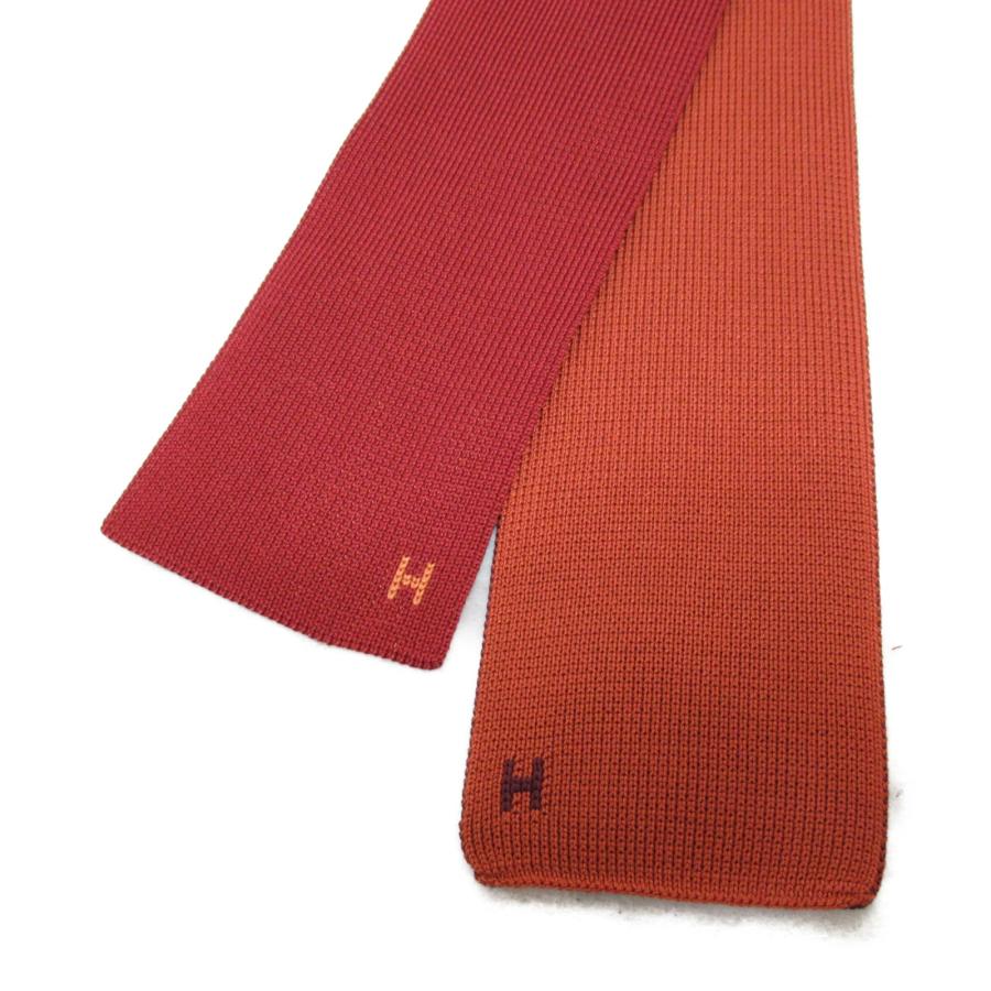 HERMES エルメス ネクタイ リバーシブル ニットタイ オレンジ系 HERMES エルメス ネクタイ リバーシブル ニットタイ オレンジ系