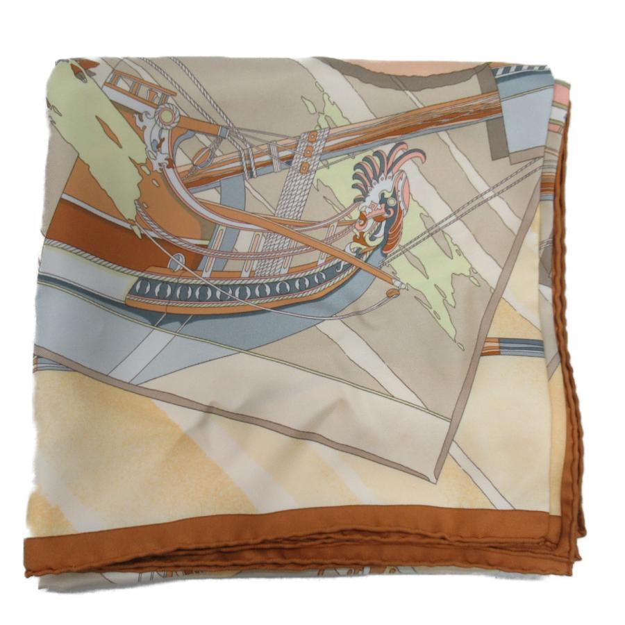 HERMES エルメス スカーフ カレ90 ブラウン系 シルク 中古 HERMES エルメス スカーフ カレ90 ブラウン系 シルク 中古