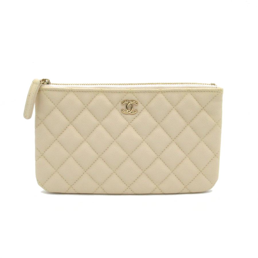 CHANEL シャネル ポーチ マトラッセ アイボリー系 キャビアスキン 